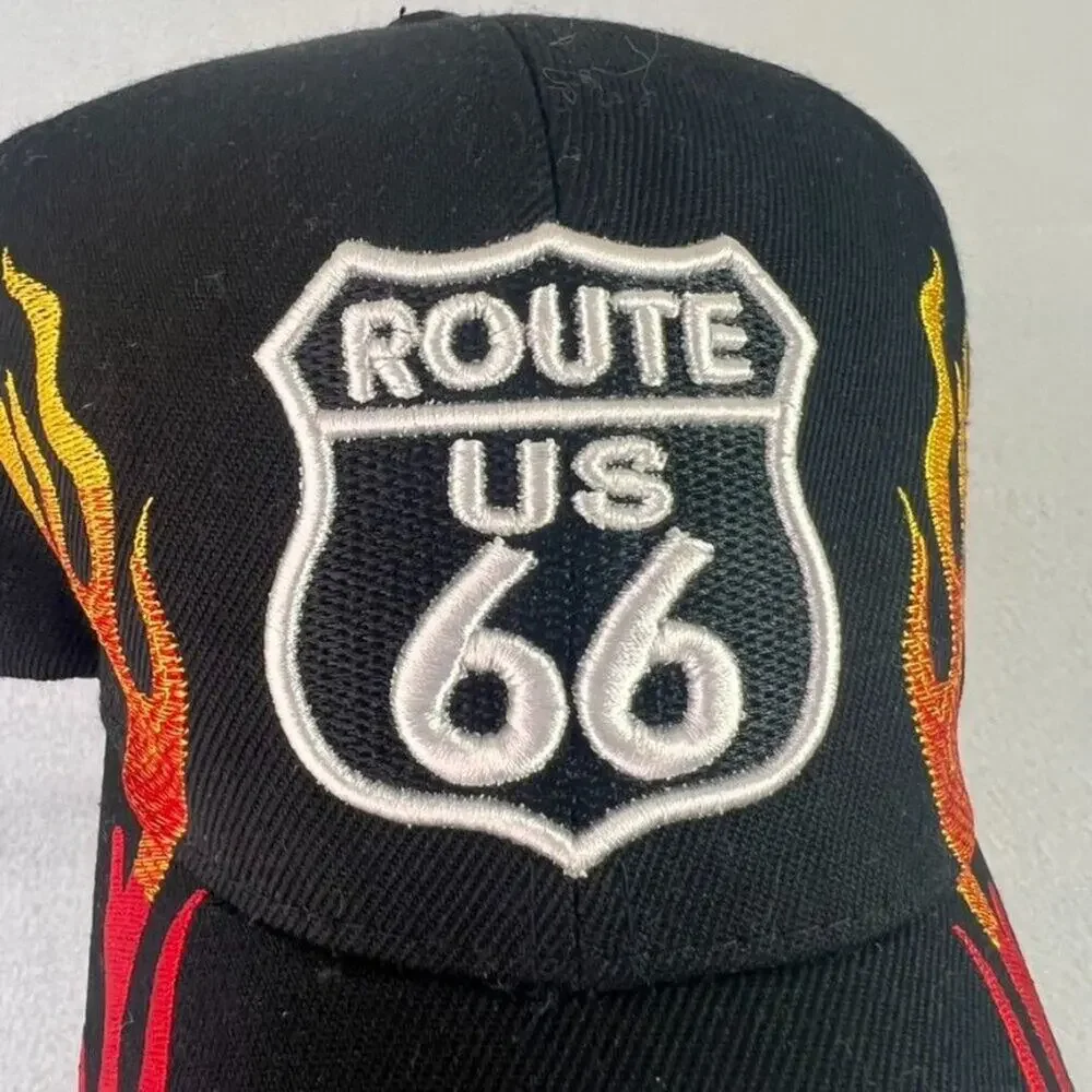 Banona Expressions Route US 66 Mens  ball Cap Black Red Flames Preowned